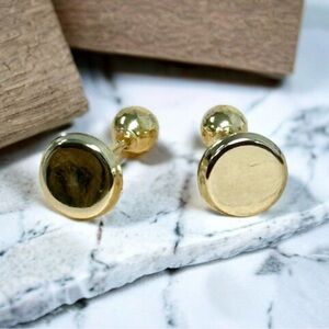 Solid Gold 14 Karat Yellow Disc 5mm Round  Stud Earring